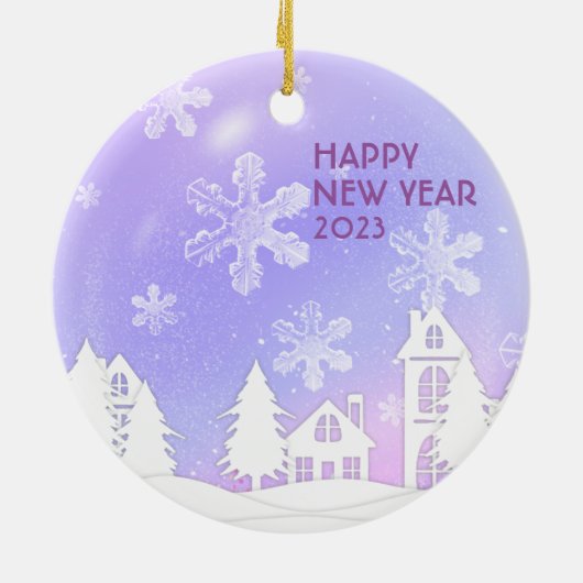 Paarse witte doorschijnende sneeuwvlokken sneeuwhu keramisch ornament (Achterkant)