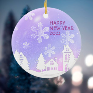 Paarse witte doorschijnende sneeuwvlokken sneeuwhu keramisch ornament