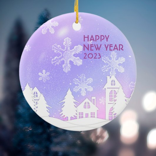 Paarse witte doorschijnende sneeuwvlokken sneeuwhu keramisch ornament