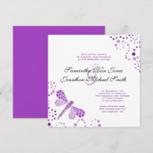 Paarse witte dragonfly pointilism - aangepast huwe kaart (Voorkant / Achterkant)