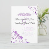 Paarse witte dragonfly Pointillism Custom Wedding Kaart (Staand voorkant)