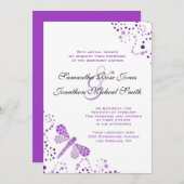 Paarse witte dragonfly Pointillism Custom Wedding Kaart (Voorkant / Achterkant)