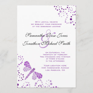 Paarse witte dragonfly Pointillism Custom Wedding Kaart