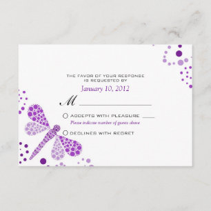 Paarse witte dragonfly Pointillisme Custom RSVP Kaartje