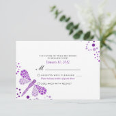Paarse witte dragonfly Pointillisme Custom RSVP Kaartje (Staand voorkant)