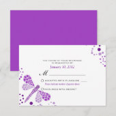 Paarse witte dragonfly Pointillisme Custom RSVP Kaartje (Voorkant / Achterkant)
