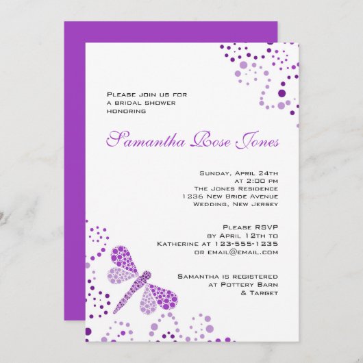 Paarse witte dragonfly Vrijgezellenfeest Kaart (Voorkant / Achterkant)