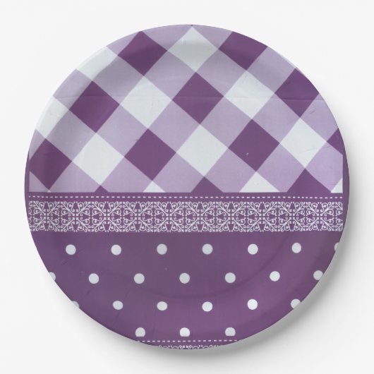 Paarse witte eclectische kunst papier Borden Papieren Bordje (Voorkant)