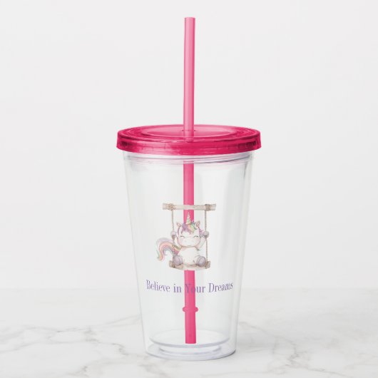 Paarse Witte Eenhoorn Schommel Acryl Drinkbeker (Voorkant)