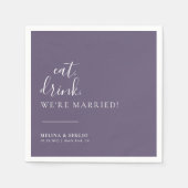 Paarse witte eet Drink We zijn getrouwd bruiloft Servet (Voorkant)