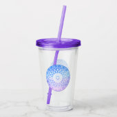 Paarse, witte en blauwe ruimte bloemenmandala acryl drinkbeker (Achterkant)