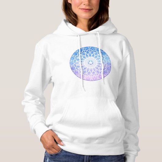 Paarse, witte en blauwe ruimte bloemenmandala hoodie (Voorkant)