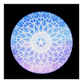 Paarse, witte en blauwe ruimte bloemenmandala perfect poster
