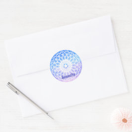 Paarse, witte en blauwe ruimte bloemenmandala ronde sticker