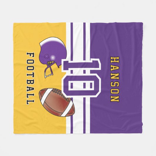 🏈 Paarse, witte en gouden sportbrief Fleece Deken (Voorkant (Horizontaal))
