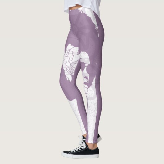 Paarse, witte en graffiti-foto leggings (Links)
