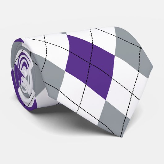 Paarse, witte en grijze Argyle Pattern Stropdas (Opgerold)