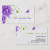 Paarse witte en groene bloemillustratie visitekaartje (Voorkant / Achterkant)