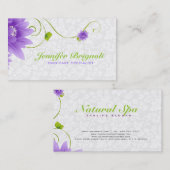 Paarse witte en groene bloemontwerp visitekaartje (Voorkant / Achterkant)