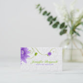 Paarse witte en groene bloemontwerp visitekaartje (Staand voorkant)