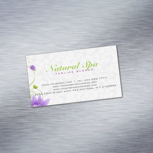 Paarse witte en groene bloemontwerp visitekaartje magneet (Voorbeeld)
