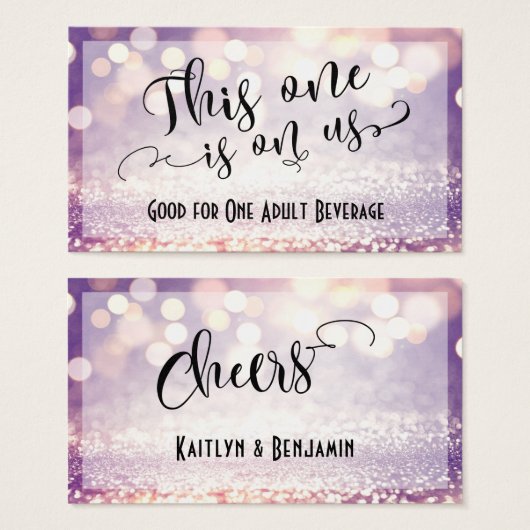 Paarse, witte en Oranje Glitter Bokeh Drink Ticket Visitekaartjes (Voorkant /achterkant)