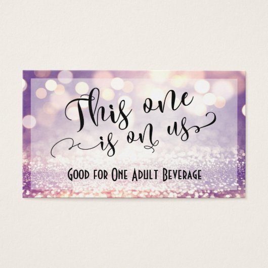 Paarse, witte en Oranje Glitter Bokeh Drink Ticket Visitekaartjes (Voorkant)