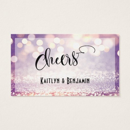 Paarse, witte en Oranje Glitter Bokeh Drink Ticket Visitekaartjes (Achterkant)