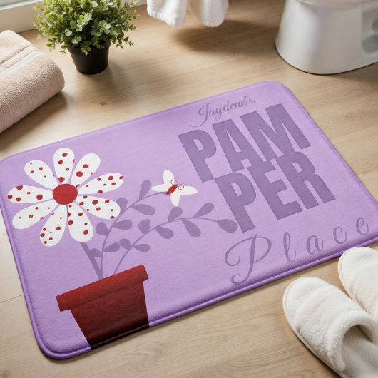 Paarse Witte En Rode Stippenbloem Badmat
