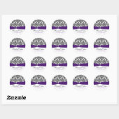 Paarse, witte en zwarte Damask 1,5" ronde Sticker (Vel)