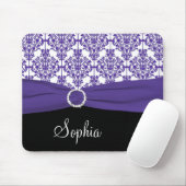 Paarse, witte en zwarte Damask Mousepad Muismat (Met muis)