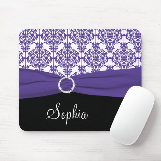 Paarse, witte en zwarte Damask Mousepad Muismat (Met muis)
