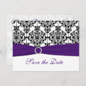 Paarse, witte en zwarte Save the Date Briefkaart (Voorkant / Achterkant)