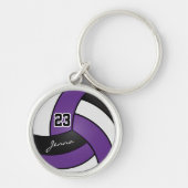 Paarse, witte en zwarte volleybal - Aanpassen Sleutelhanger (Voorkant)