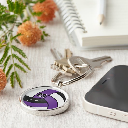 Paarse, witte en zwarte volleybal - Aanpassen Sleutelhanger (Zijkant)