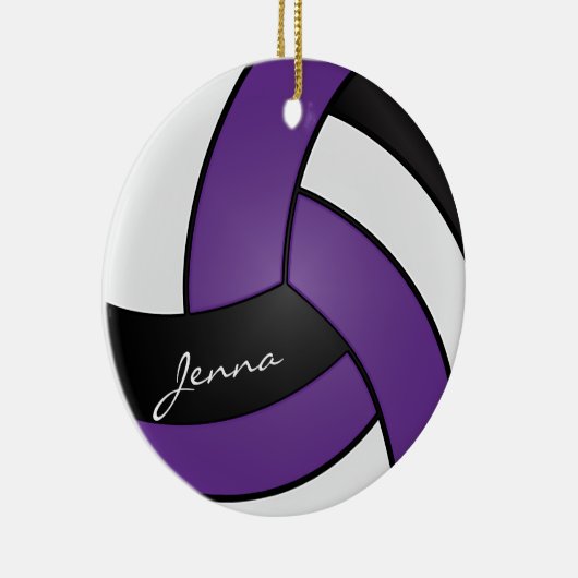 Paarse, witte en zwarte volleybal (druk beide kant keramisch ornament (Rechts)