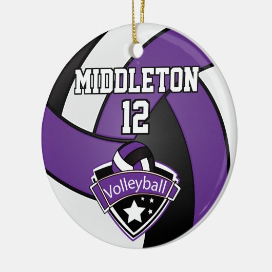 Paarse, witte en zwarte volleybal keramisch ornament (Links)