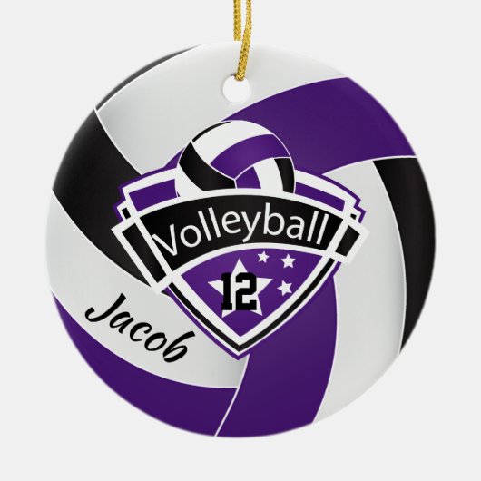 Paarse, witte en zwarte volleybal keramisch ornament (Voorkant)