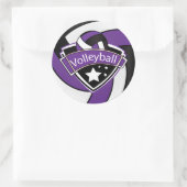 Paarse, witte en zwarte volleybalsuperster ronde sticker (Tas)