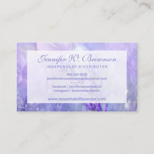 Paarse witte Essential Oils Lavender Visitekaartje (Achterkant)