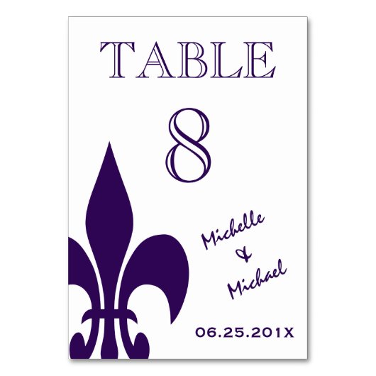 Paarse witte Fleur de Lis Event Table Marker Kaart (Achterkant)