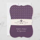 Paarse Witte Fleur de Lis Wedding Kaart (Voorkant)