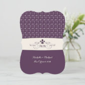 Paarse Witte Fleur de Lis Wedding Kaart (Staand voorkant)