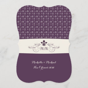 Paarse Witte Fleur de Lis Wedding Kaart