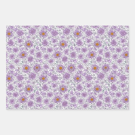 Paarse Witte Flora Modern Art inpakpapier Vel (Voorkant 2)