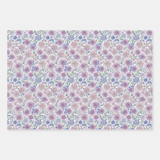 Paarse Witte Flora Modern Art inpakpapier Vel (Voorkant)