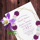 Paarse witte Floral Geometric Wedding Kaart