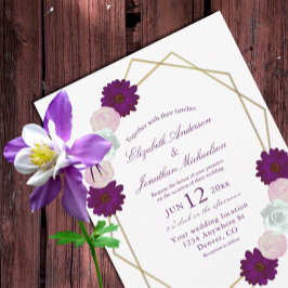 Paarse witte Floral Geometric Wedding Kaart