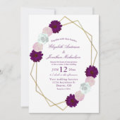 Paarse witte Floral Geometric Wedding Kaart (Voorkant)