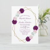 Paarse witte Floral Geometric Wedding Kaart (Staand voorkant)